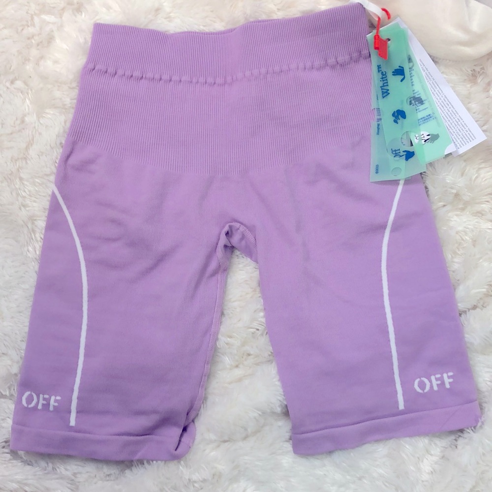 NWT 180.00 OFF WHITE Brand Full Compression Shorts Size Small Medium Lavender